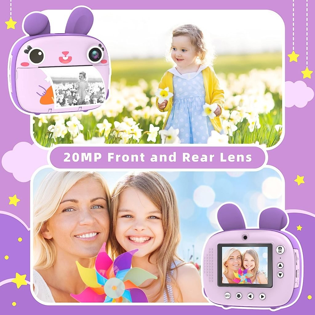 CAMCLID Instant Camera for Kids, 1080P Kids Camera Instant Print with No Ink Print Paper  32G SD Card,Selfie Digital Camera  Video Camera with 2.4â Screen,Ideal Toy Gift for Girls Boys 3-12 (Purple)