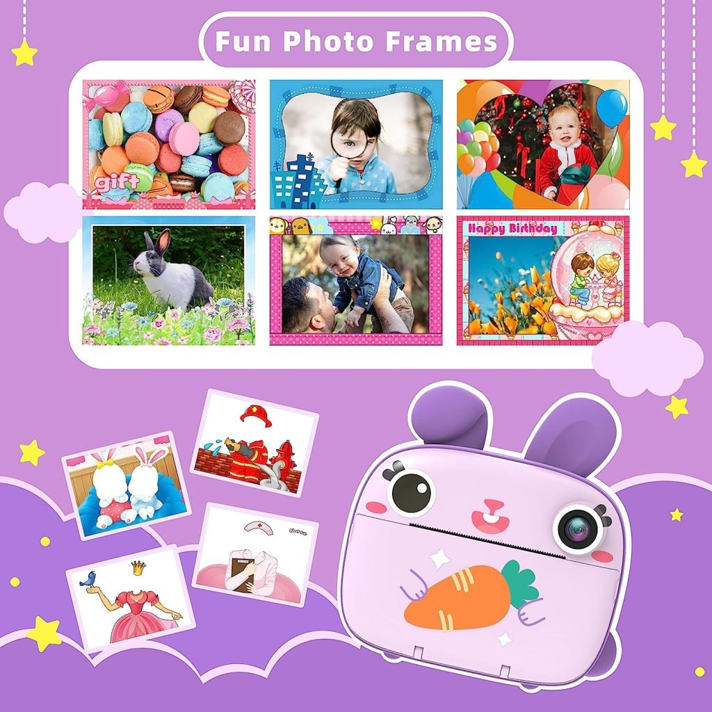 CAMCLID Instant Camera for Kids, 1080P Kids Camera Instant Print with No Ink Print Paper  32G SD Card,Selfie Digital Camera  Video Camera with 2.4â Screen,Ideal Toy Gift for Girls Boys 3-12 (Purple)