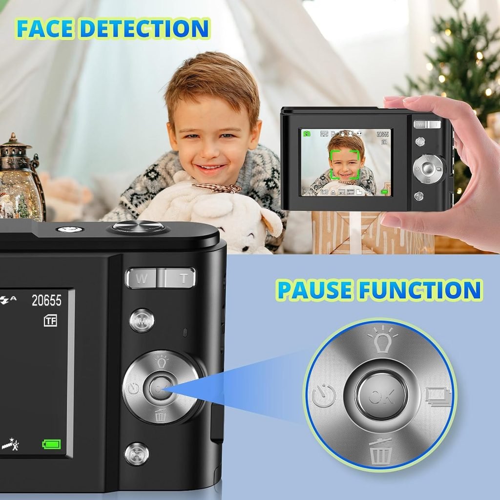 Digital Camera, 1080P Full HD Compact Camera 36MP Vlogging Camera with 16X Digital Zoom, 2.4 LCD Mini Camera for Student, Kids, Beginners（Black）