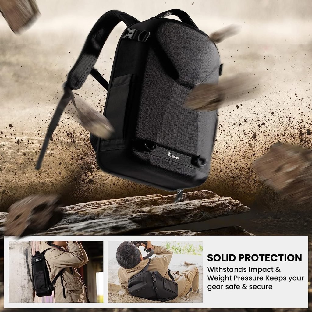 TARION Camera Backpack, Photography Backpack with Hard Shell, Camera Bag with 15 Laptop Compartment and Rain Cover, Backpack for Drones DSLR SLR Cameras Accessories(Black)