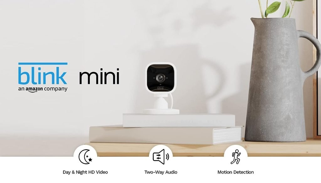 Blink Mini | Indoor plug-in smart security camera, 1080p HD day and night video, motion detection, two-way audio, easy setup, Alexa enabled, Blink Subscription Plan Free Trial — 1 camera (White)