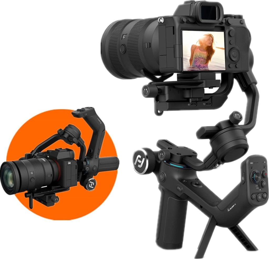 FeiyuTech SCORP-C Camera Stabilizer Gimbal, Camera Gimbal,for Mirrorless Cameras DSLR,For Nikon Canon Sony Panasonic Lumix, 5.5lbs Payload, Lightweight,3-Axis Handheld Gimbal Stabilizer