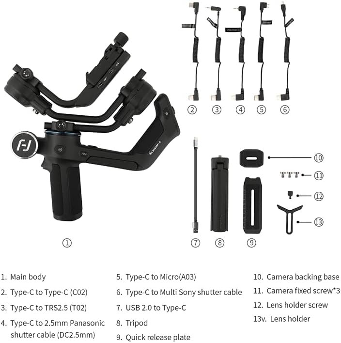 FeiyuTech SCORP-C Camera Stabilizer Gimbal, Camera Gimbal,for Mirrorless Cameras DSLR,For Nikon Canon Sony Panasonic Lumix, 5.5lbs Payload, Lightweight,3-Axis Handheld Gimbal Stabilizer
