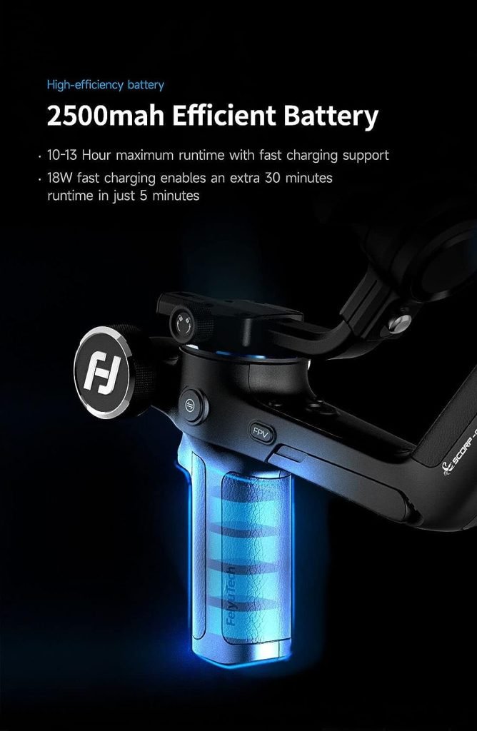 FeiyuTech SCORP-C Camera Stabilizer Gimbal, Camera Gimbal,for Mirrorless Cameras DSLR,For Nikon Canon Sony Panasonic Lumix, 5.5lbs Payload, Lightweight,3-Axis Handheld Gimbal Stabilizer