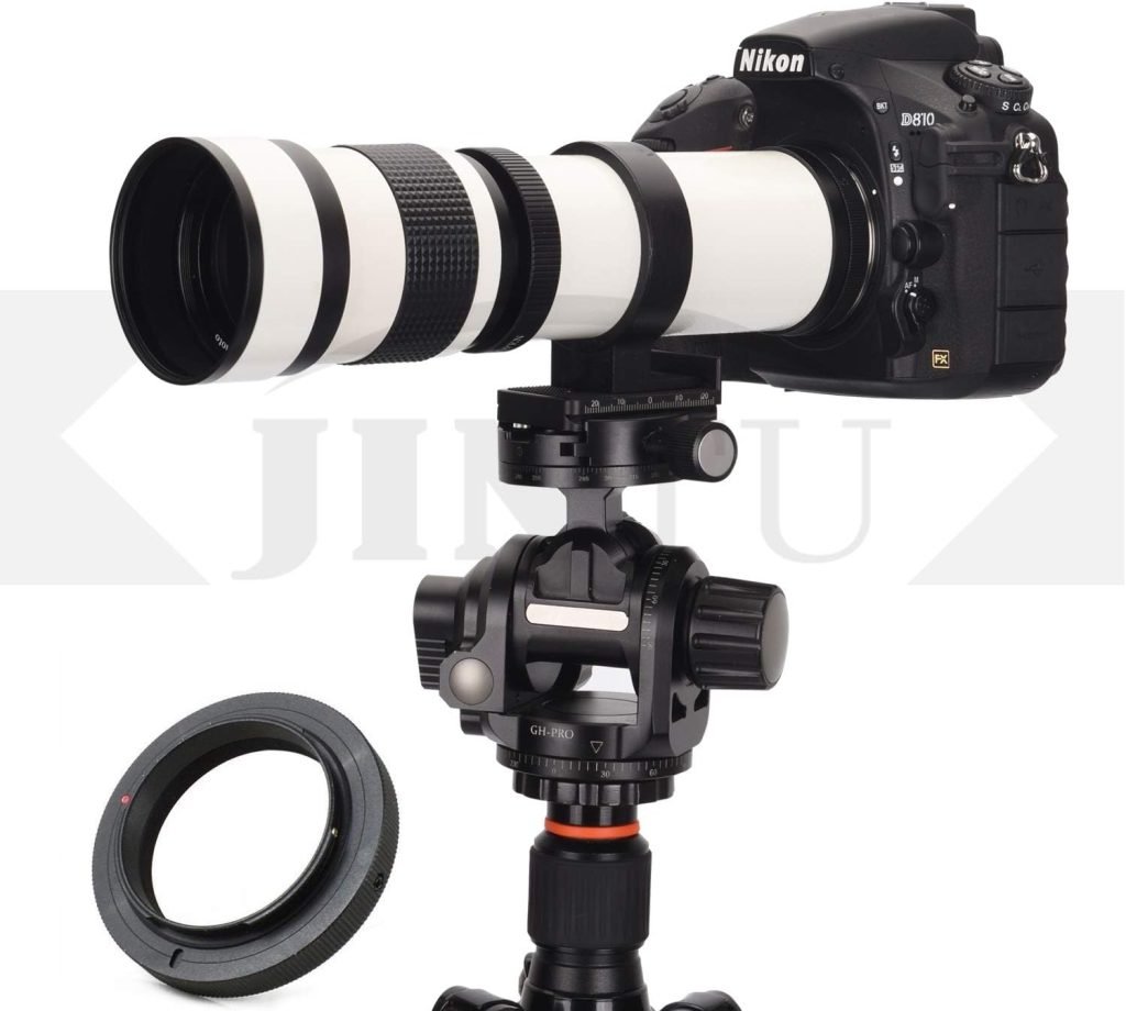 JINTU 420-800mm Telephoto Camera Zoom Lenses F/8.3-16 Manual MF for Canon NIKON DSLR Digital Cameras 60D 70D 80D 90D 4000D 1200D D90 D5600 D5000 D5100 D3200 D3500 D7200 Aluminum Alloy White