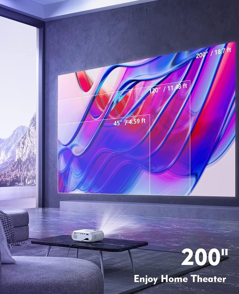 Projector, Home Theatre projector 1080P Full HD Supported, Upgraded 12000 Lux Video Mini Projector Compatible with iOS/Android/Tablet/PC/TV Stick/USB/DVD/Game