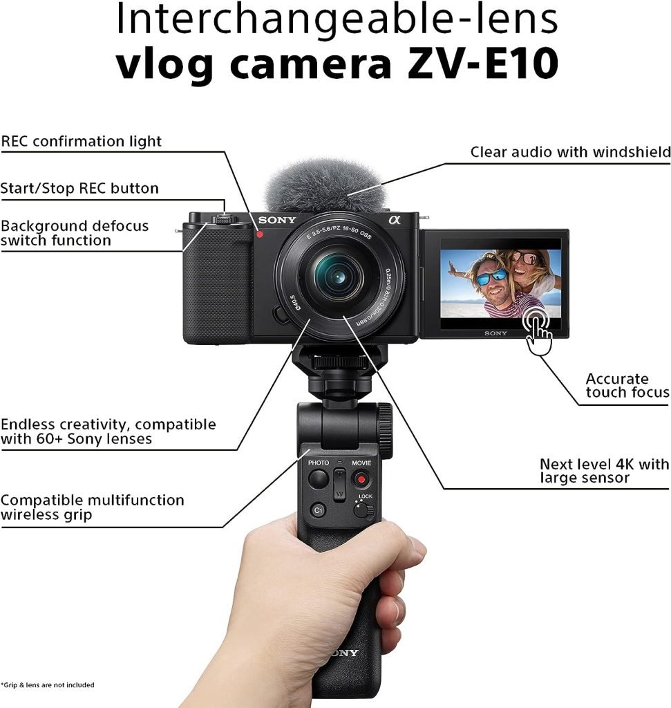 Sony Alpha ZV-E10L | APS-C Mirrorless interchangable-lens vlog camera with 16-50 mm f/3.5-5.6 Power Zoom kit Lens (Vari-Angle Screen for vlogging, 4K Video, Real-time Eye Autofocus), Black, 1 Pack