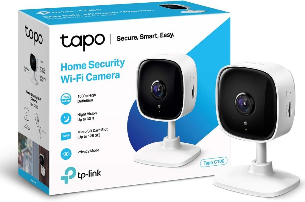 Tapo Mini Smart Security Camera, Indoor CCTV, Works with Alexa Google Home, No Hub Required, 1080p, 2-Way Audio, Night Vision, SD Storage, Device Sharing (Tapo C100)