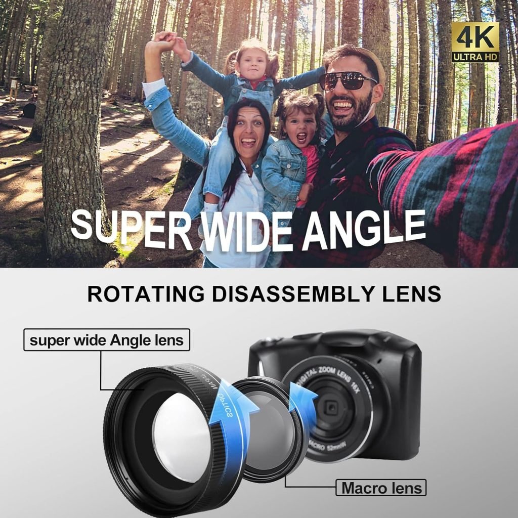 4K Digital Camera with Wide  Macro Lens, 32GB SD Card Included, Compact Bridge Camera Ideal for Photography  Vlogging – Beginner-friendly DSLR Camera