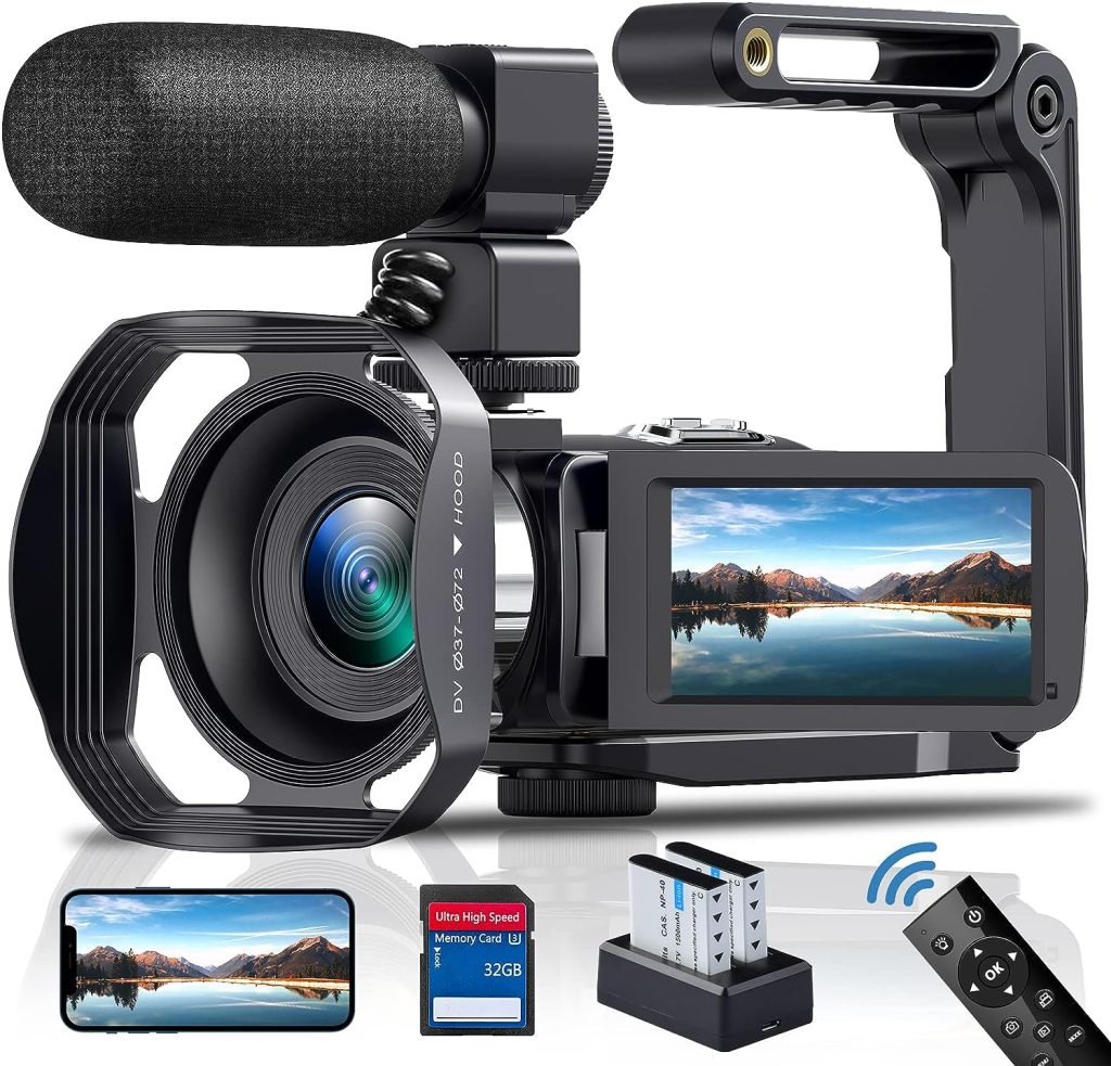 Camcorder 4K Video Camera 48MP 60FPS 18X Digital Zoom Camcorder WiFi IR Night Vision Vlogging Camera for YouTube 3.0 IPS Touch Screen Camera Recorder with SD Card,2 Batteries and Remote Control