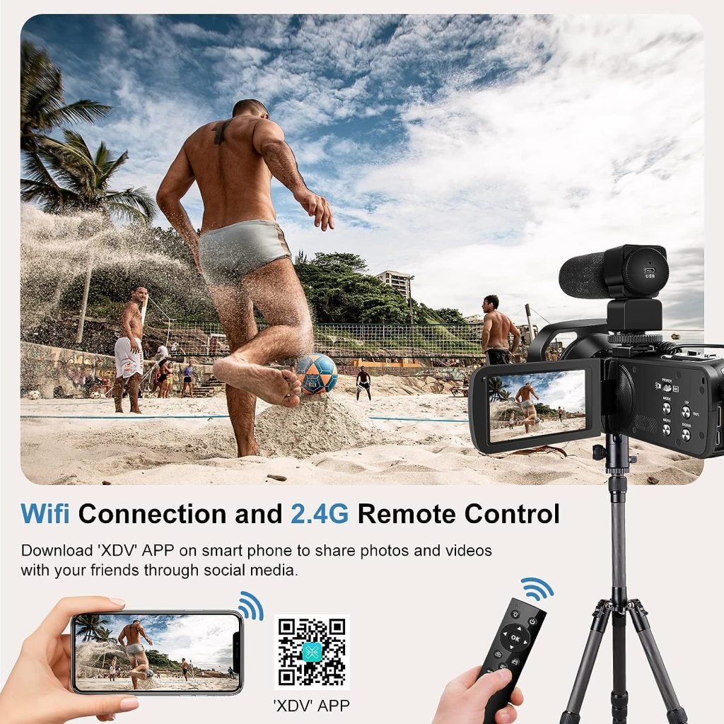 Camcorder 4K Video Camera 48MP 60FPS 18X Digital Zoom Camcorder WiFi IR Night Vision Vlogging Camera for YouTube 3.0 IPS Touch Screen Camera Recorder with SD Card,2 Batteries and Remote Control