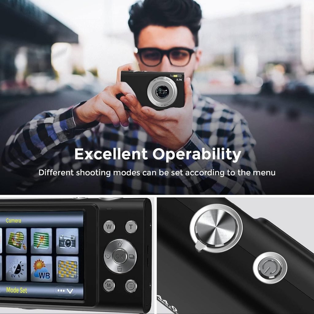 Digital Camera, Vlogging Camera Compact Camera HD 2.7K 48MP with 32G SD Card 16X Digital Zoom, Portable Mini Camera for Photography, Youtube Vlogging Camera for Kids,Adult,Beginners（Black）