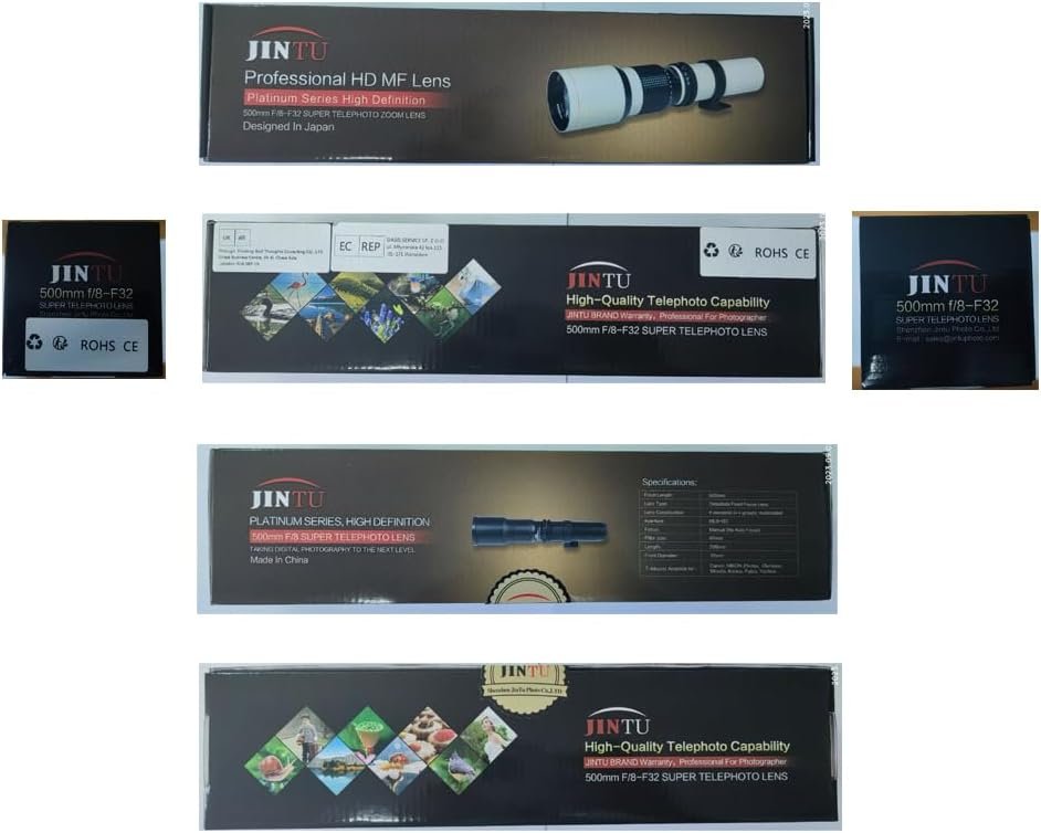 JINTU 500mm-1000mm F/8 Telephoto Lens Manual Camera Lenses for Nikon SLR Digital Cameras D5600 D5500 D5400 D5300 D5200 D5100 D3500 D3100 D3200 D3300 D3400 D7100 D7200 D7500 D750 D850 DF D90 D80 D200