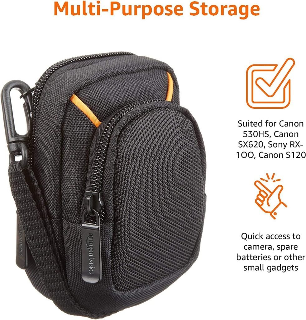 Amazon Basics Camera Bag for Compact Cameras, Medium, Black, Solid