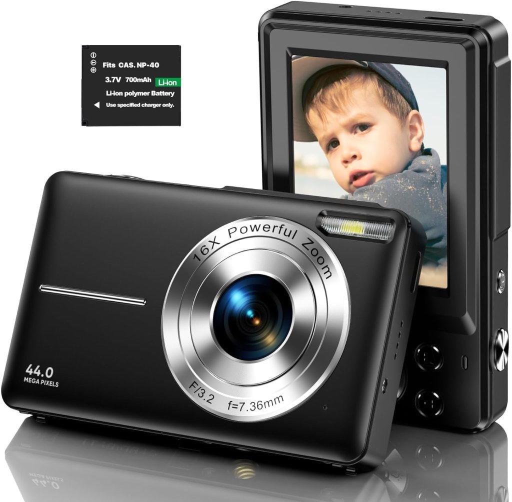 Digital Camera 1080P Digital Compact Camera 44MP HD Photo Camera kid Camera Digital Camera Cheap with 2.4 LCD Screen 16X Digital Zoom and 1 Battery for Teenager Girls, Boys, Beginner-Black