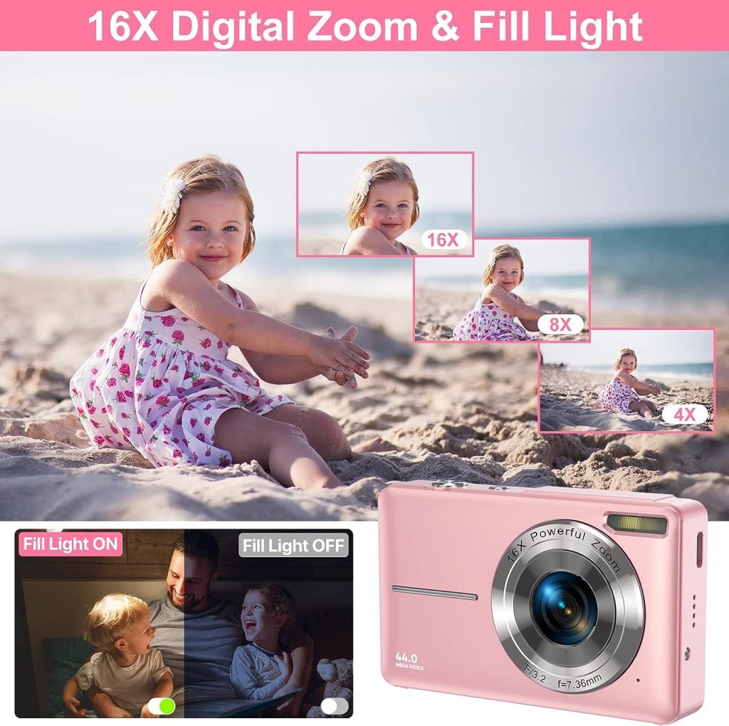 Digital Camera 1080P Digital Compact Camera 44MP HD Photo Camera kid Camera Digital Camera Cheap with 2.4 LCD Screen 16X Digital Zoom and 1 Battery for Teenager Girls, Boys, Beginner-Black
