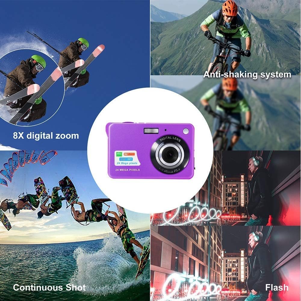 Digital Camera,2.4 Inch FHD Pocket Cameras Rechargeable 24MP Camera for Backpacking with 8X Digital Zoom Compact Cameras for Photography 32GB SD Card Included