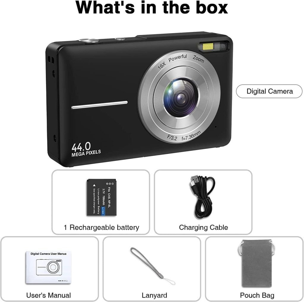 Digital Camera,Amdeurdi Vlogging Camera Rechargeable Digital Cameras with 16x Zoom Compact Camera FHD 1080P 44MP Compact Digital Camera for Beginner Photography with 1 Battery - Pink