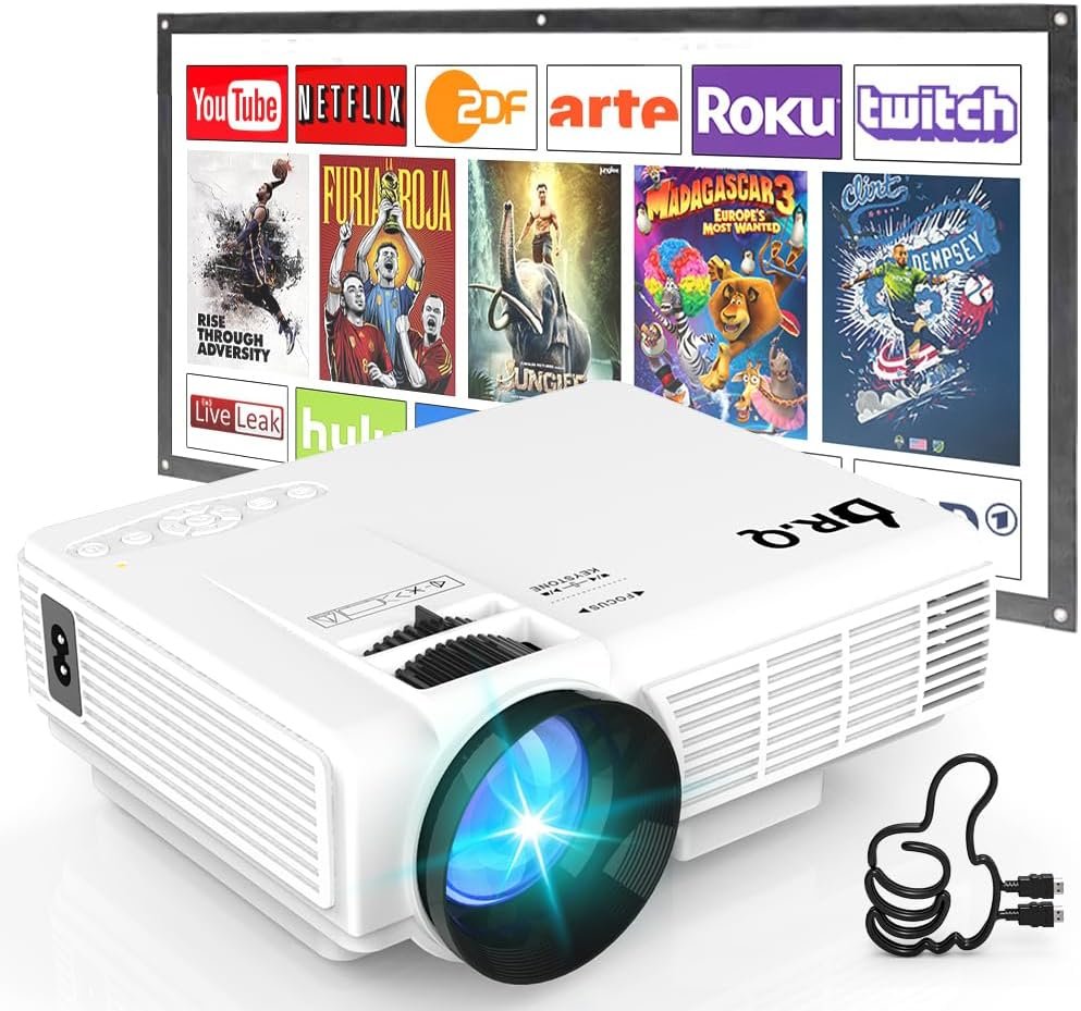 Mini Projector, Upgraded 7500 Lumens Portable Video Projector, Support HD 1080P, Multimedia Outdoor Home Theater Movie Projector, Compatible with HDMI, USB, TV Stick, Smartphone, Laptop