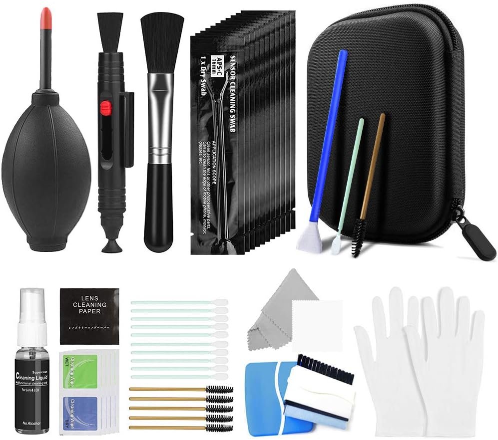 mytysun Camera Cleaning Kit for DSLR Camera Lens Sensor Care with Screen Cleaner,Professional Lense Pen,Camera Cleaning Brush,Lens Cloth,Air Blower,Sensor Cleaning Swabs,Storage Box