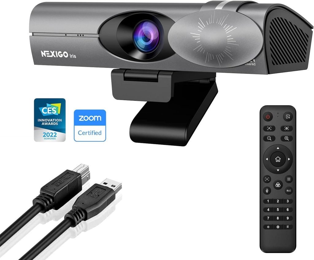 NexiGo Iris, 4K AI Webcam with 1/1.8 Sensor, Onboard Flash Memory, HDR, PiP, DSLR-Style Control, Auto Framing/Tracking with Flexible FOV, Noise-Canceling Mics, for Zoom/Teams/OBS and more