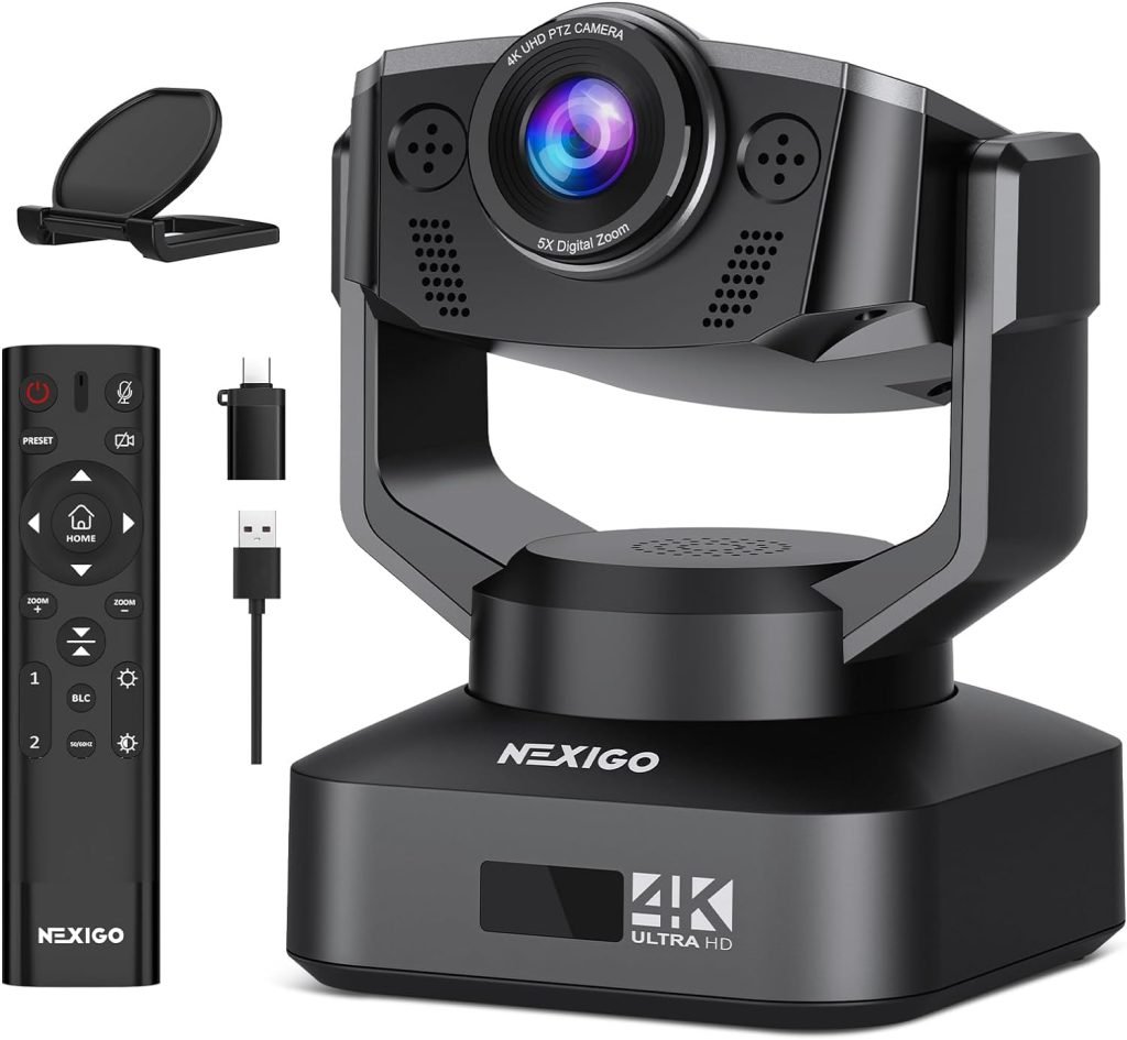 NexiGo Iris, 4K AI Webcam with 1/1.8 Sensor, Onboard Flash Memory, HDR, PiP, DSLR-Style Control, Auto Framing/Tracking with Flexible FOV, Noise-Canceling Mics, for Zoom/Teams/OBS and more