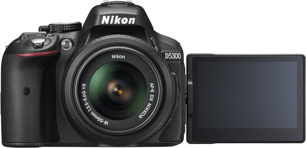 Nikon D5300 Digital SLR Camera with 18-55mm VR Lens Kit - Black (24.2 MP) 3.2 inch LCD with Wi-Fi and GPS (Renewed)