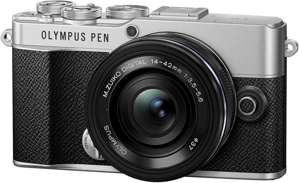 Olympus PEN E-P7 Camera Kit, 20 MP Sensor, 5-axis image stabilisation, tilt HD LCD, 4K, Wi-Fi, color and monochrome profile control, silver incl. M.Zuiko Digital ED 14-42mm EZ black