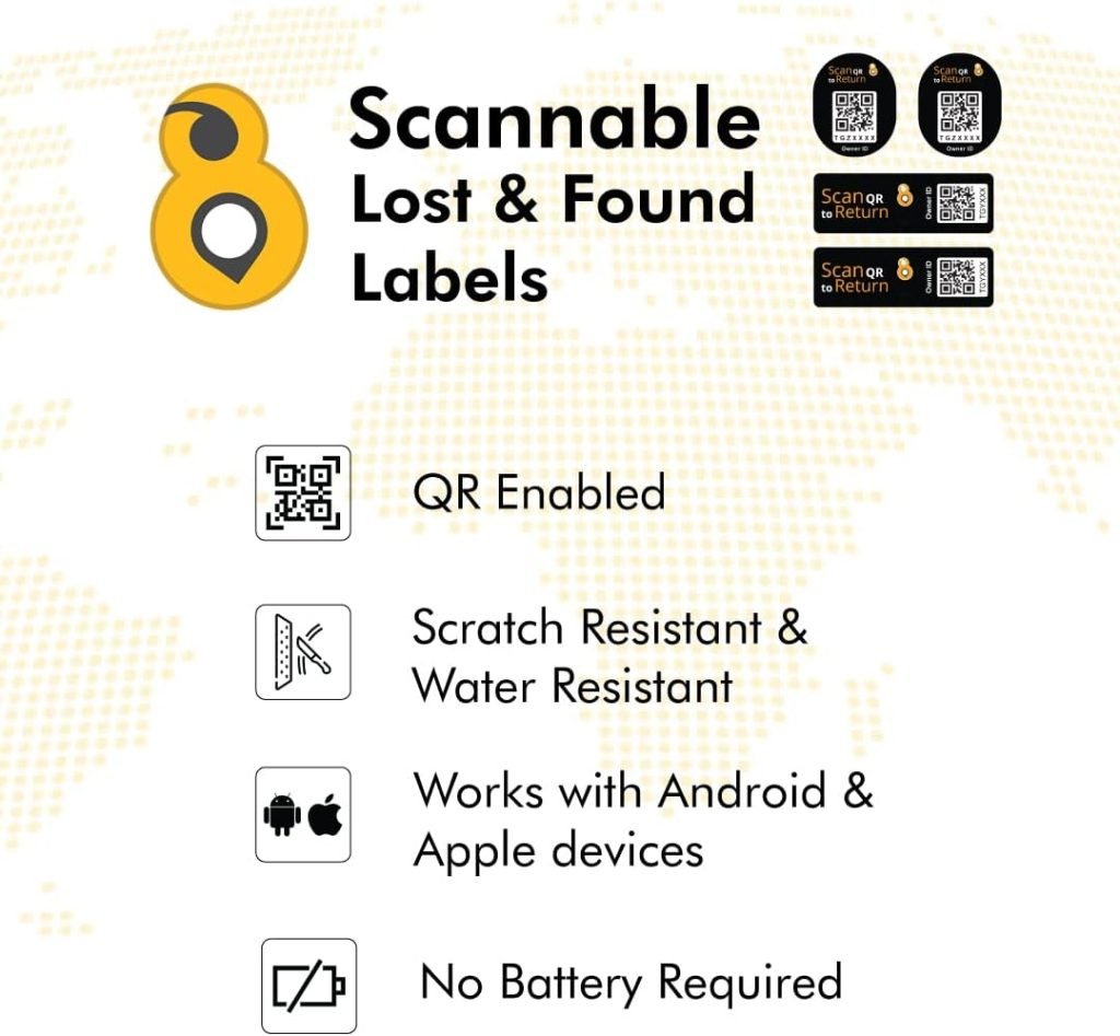 tag8 - Dolphin Camera Gear Security Tag - Smart QR Kit to Secure Digital Camera Accessories like DSLR Camera Lens, Tripod, Camera Bag, Adapter  Charger -Works with Nikon, Canon, Sony  Other Cameras