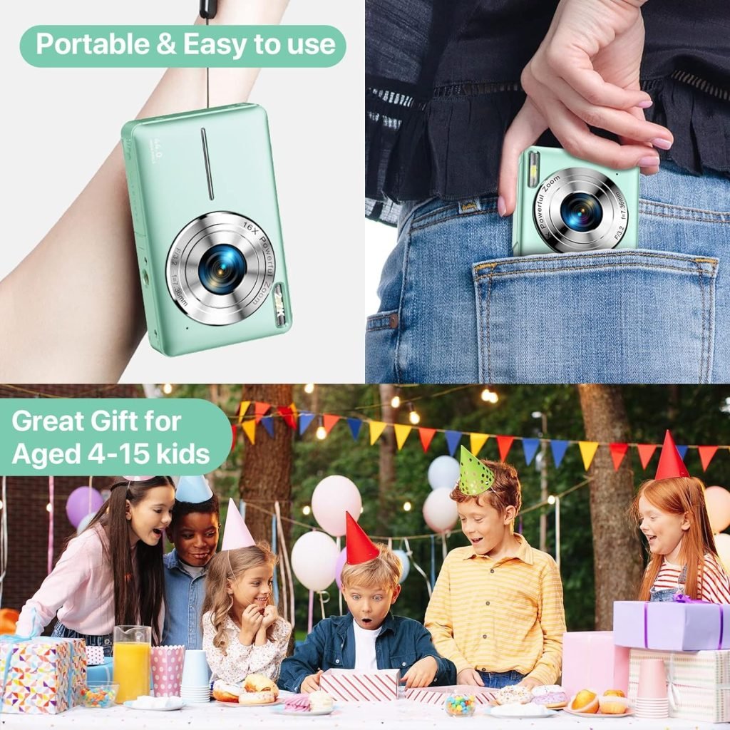 Digital Camera 1080P Digital Compact Camera 44MP HD Photo Camera kid Camera Digital Camera Cheap with 2.4 LCD Screen 16X Digital Zoom and 1 Battery for Teenager Girls, Boys, Beginner-Green