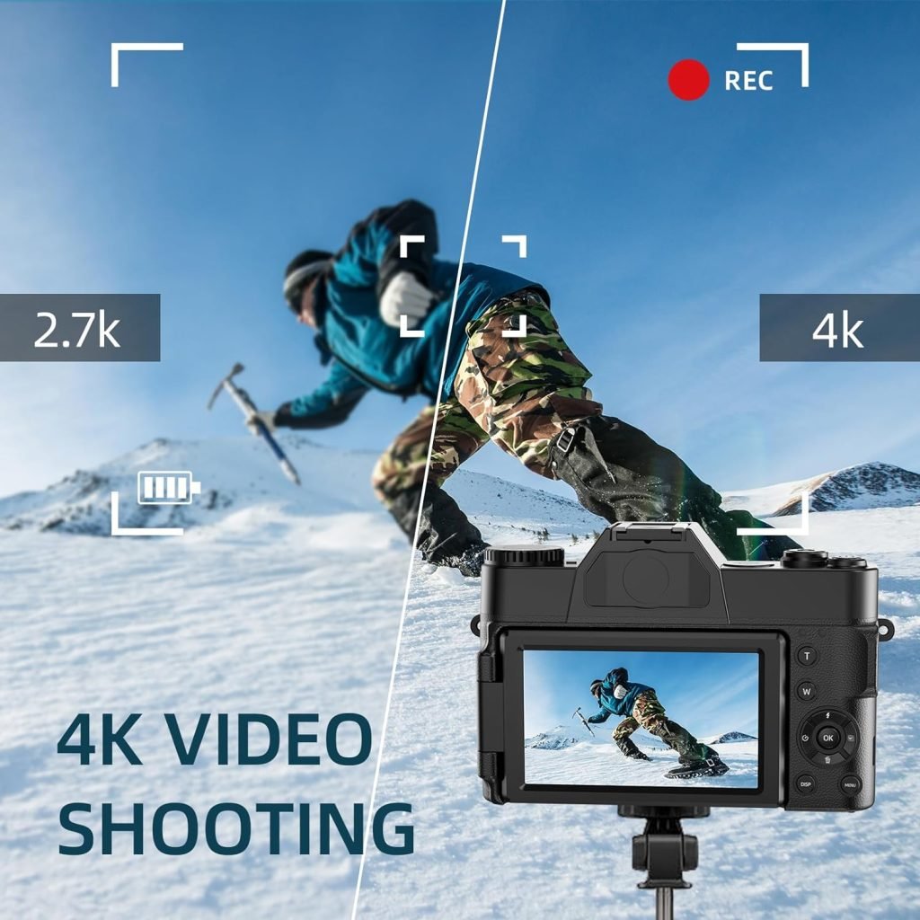 Digital Camera, Autofocus 4K 48MP Compact Camera with 32GB SD Card Wide-angle Lens, Compact Digital Camera with 16X Digital Zoom 3.0 Inch Display, Cameras for Photography Beginners (2 Battery)