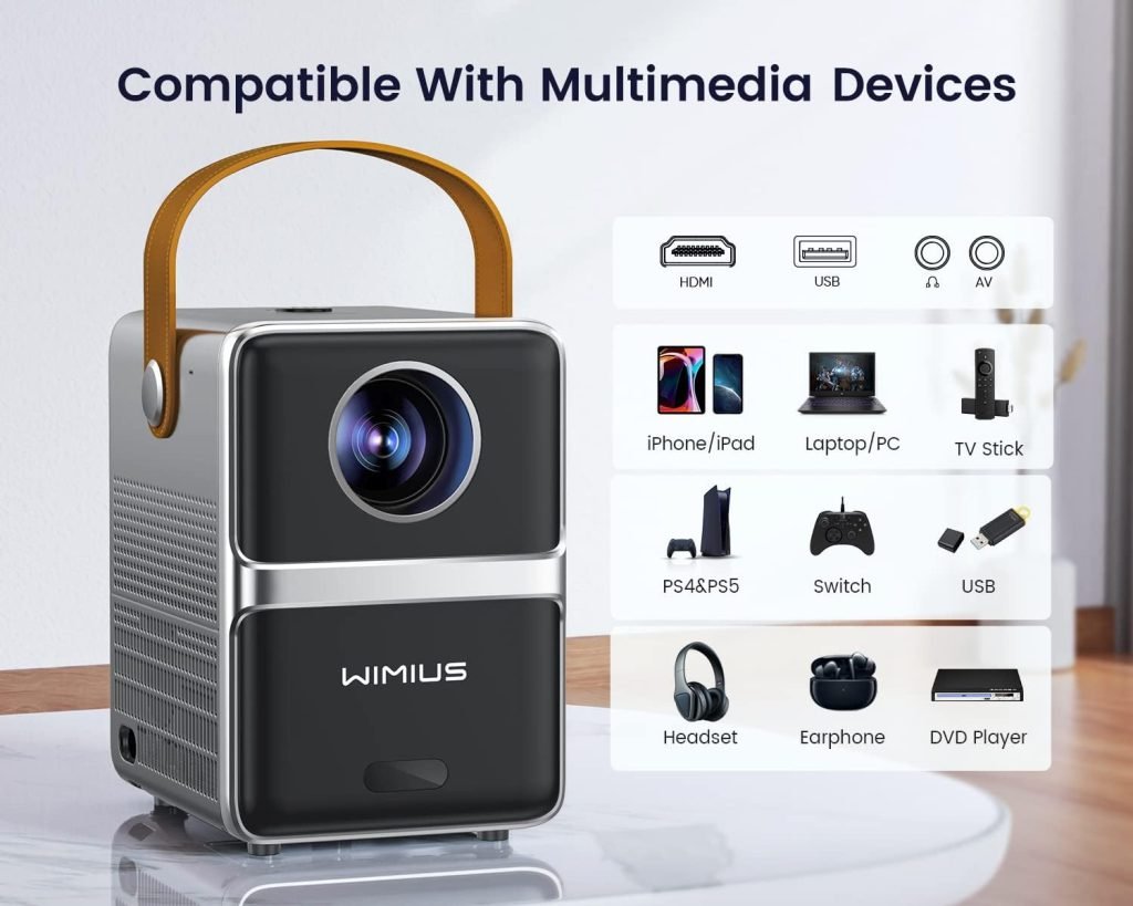 【Electric Focus】Mini Projector,WiMiUS 350 ANSI 5G WiFi Bluetooth Portable Projector Full HD 1080P Supported, 300 Display Home Cinema Video Projector for Smartphone, TV Stick, PS4
