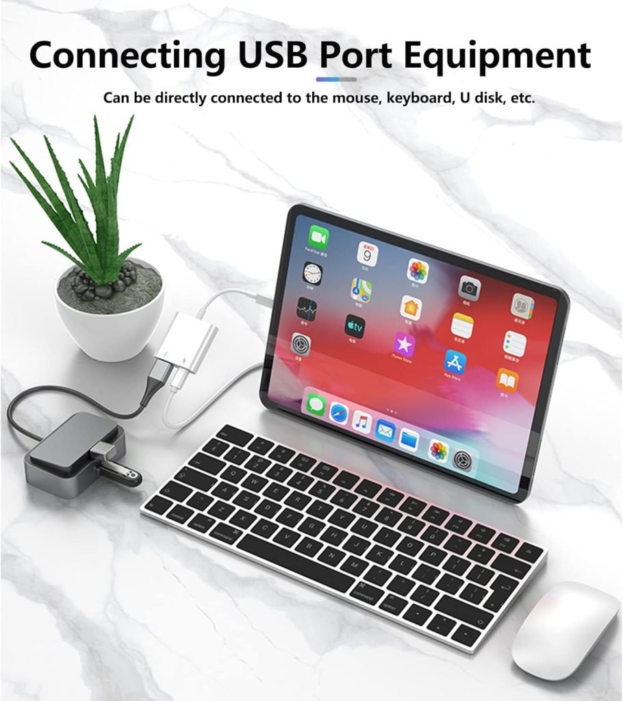 Lightning to USB Camera OTG Adapter for iPhone, USB 3.0 Cable Female Adapter with Fast Charging Port Compatible with iPad,Supports Connect Card Reader,Keyboard,Mouse,USB Flash Drive,Game Controlle