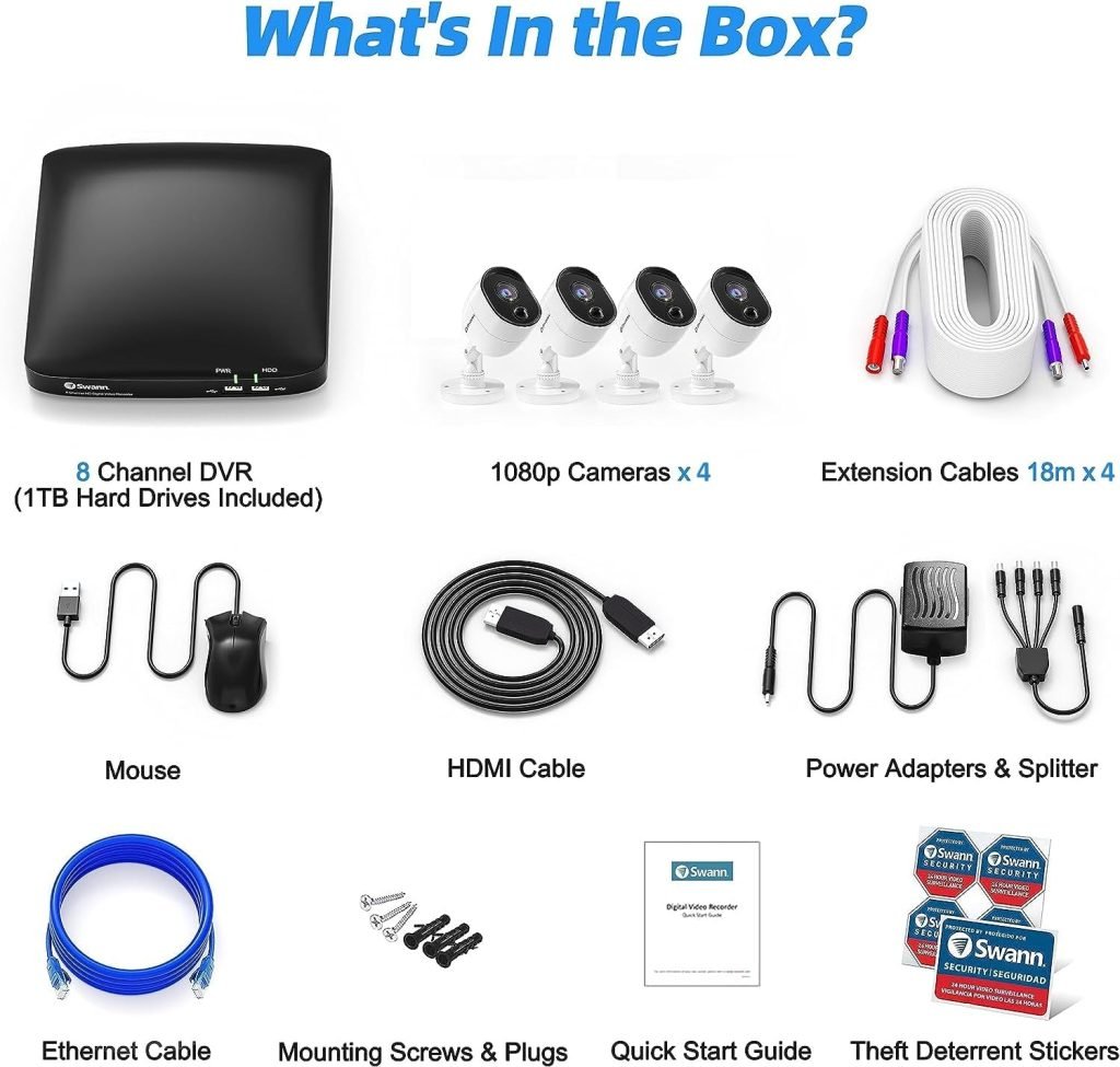Swann 8 Channel Security Camera Kit, DVR-4580 with 1 TB HDD and 4 x 1080p Cameras, Works with Google Assistant and Alexa
