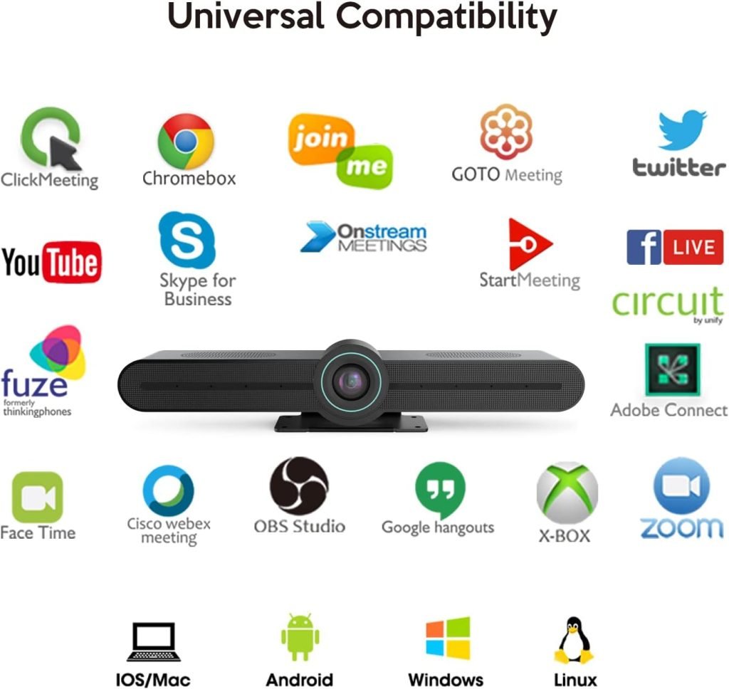 TOALLIN 4K Ultra HD Conference Camera, All-in-One Video Conferencing System for Meeting Rooms, USB Video Bar, AI Auto Framing Auto Zoom, 116° Wide Angle View Conference Room Webcam: Amazon.co.uk: Electronics  Photo