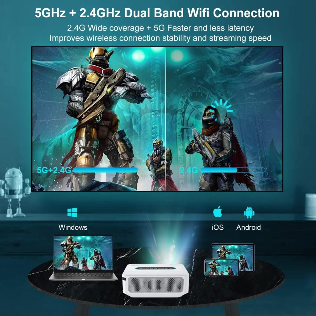 4K Supported Projector with 5G WiFi Bluetooth, XGODY X1 Android TV Portable Smart Projector Native 1080P, 12000 Lumens4D Correction Zoom Function Home Movie HD Video Projector Dolby Speaker with Apps