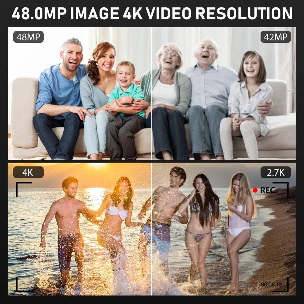 Digitai Camera 4K Compact Camera for Photography, 48MP Vlogging Camera with Wifi  Free 64GB SD Card,18X Digital Zoom,Dual-lens Selfie Function (Black)
