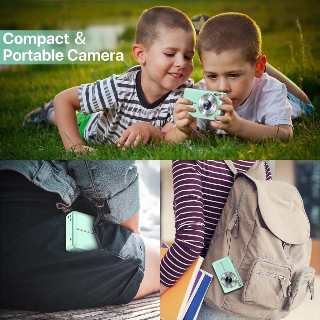 Digital Camera, 1080P HD 44MP Kids Digital Camera, 2.4 LCD Screen Rechargeable Compact Camera with 16X Digital Zoom Camera for Kids, Boys Girls, Adult,Teenagers, Students (Green)