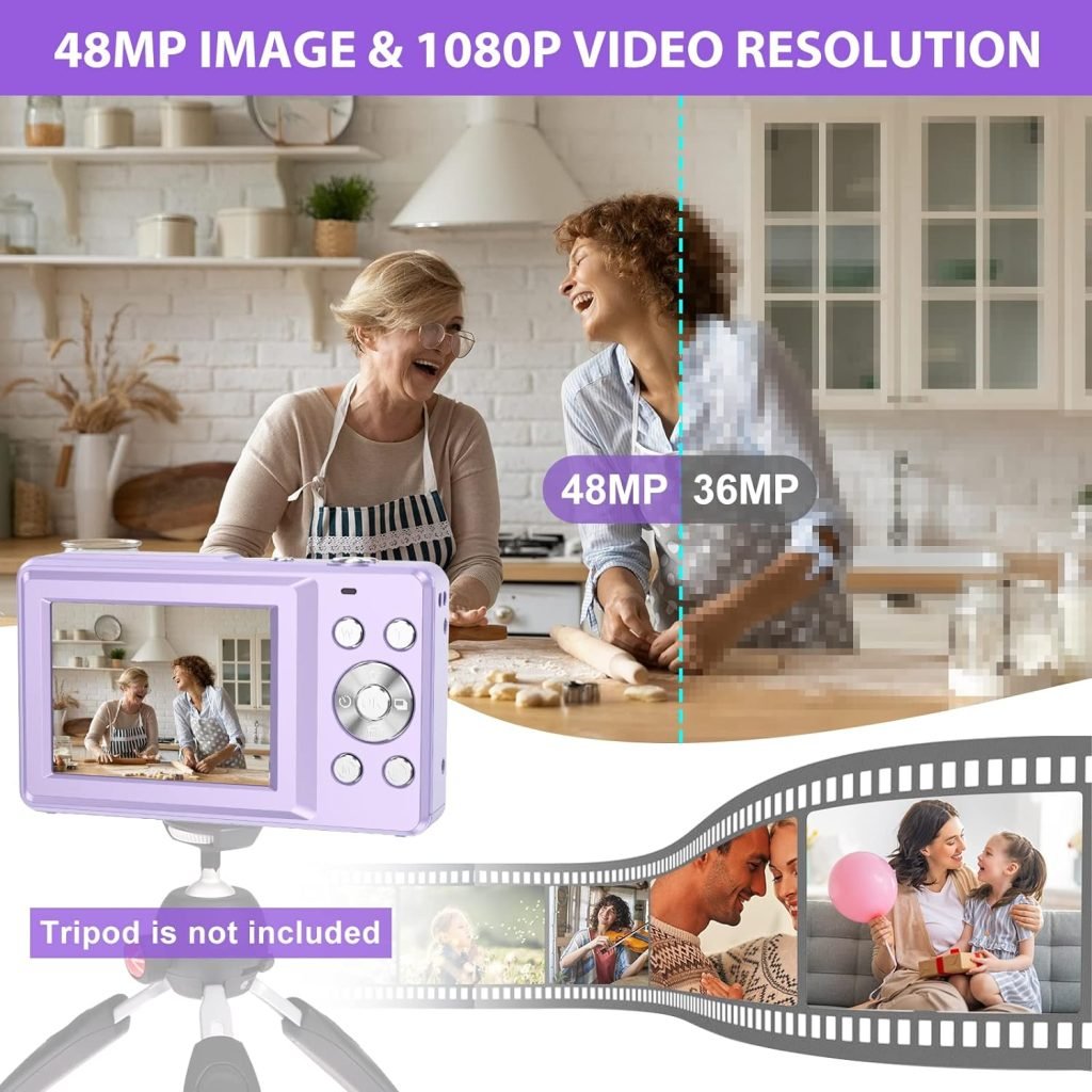 Digital Camera with 32G Micro Memory Card, 1080P Compact Camera, 44MP Photo Camera, HD Vlogging Camera, Portable Mini Camera with 2.5 LCD Screen and 2 Battery for Girls, Boys, Beginner-Green