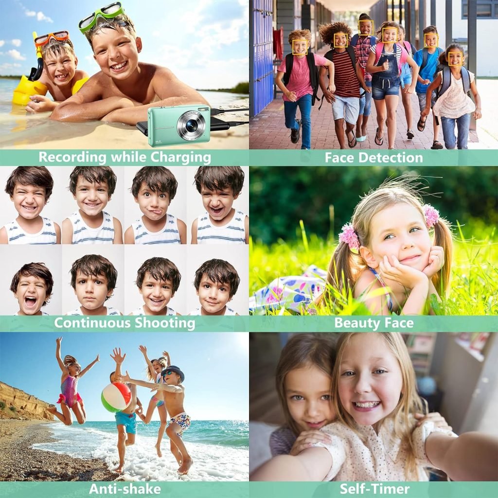 Digital Camera with 32G Micro Memory Card, 1080P Compact Camera, 44MP Photo Camera, HD Vlogging Camera, Portable Mini Camera with 2.5 LCD Screen and 2 Battery for Girls, Boys, Beginner-Green