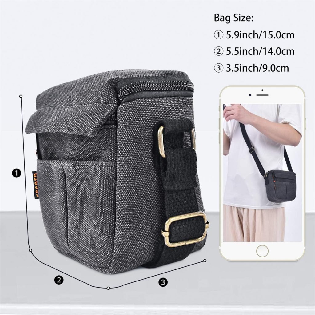 FOSOTO Mirrorless Digital Camera Canvas Bag for Sony A6000 A6100 A6400 A5100 RX100 V/Canon EOS M100 SX740 / Fujifilm X100V X100F Shockproof Portable Compact System Camera Shoulder Bags Cases