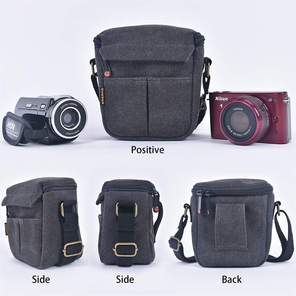 FOSOTO Mirrorless Digital Camera Canvas Bag for Sony A6000 A6100 A6400 A5100 RX100 V/Canon EOS M100 SX740 / Fujifilm X100V X100F Shockproof Portable Compact System Camera Shoulder Bags Cases