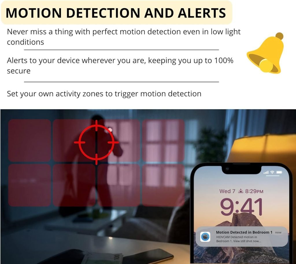 LUMICAST Mini Spy Camera, Wireless Hidden indoor Camera for Home Security, Baby Monitor, Pet Watching with Night Vision, Motion Detection and Push Alerts