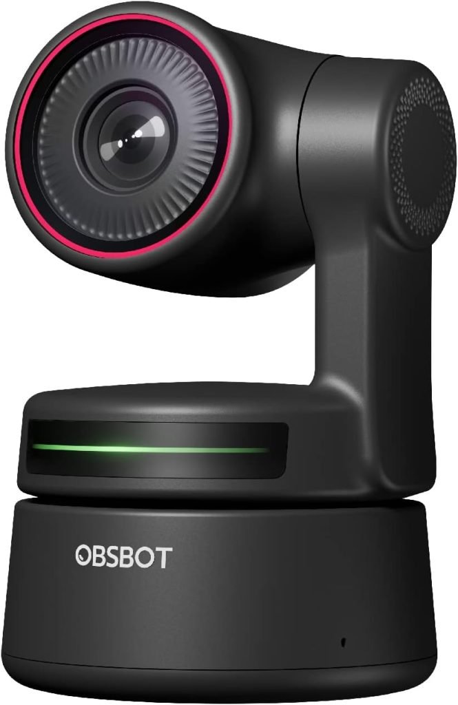 OBSBOT Tiny PTZ Webcam 4k, AI-Powered Framing  Autofocus, Conference Webcam with Dual Omni-Directional Microphones, Auto Tracking with 2 Axis Gimbal, HDR, 60 FPS, Low-Light Correction, Streaming