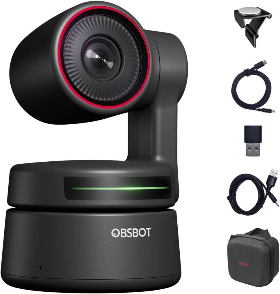 OBSBOT Tiny PTZ Webcam 4k, AI-Powered Framing  Autofocus, Conference Webcam with Dual Omni-Directional Microphones, Auto Tracking with 2 Axis Gimbal, HDR, 60 FPS, Low-Light Correction, Streaming