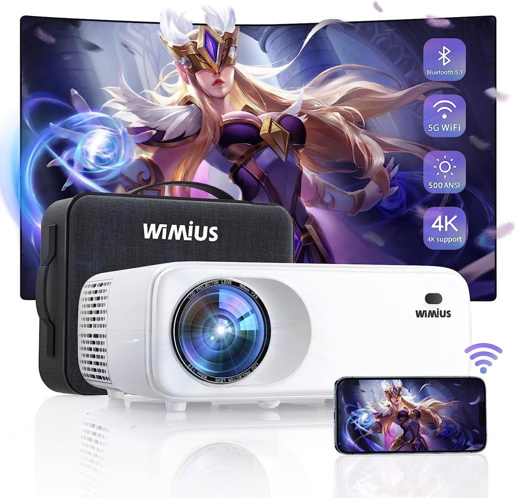 Projector, 5G WiFi Bluetooth Projector 500 ANSI Lumen Native 1080P Full HD Support 4K, Projector Home Cinema  Outdoor Video Projector 4P/4D Keystone, Zoom 50% for iOS/Android/PPT/TV Stick