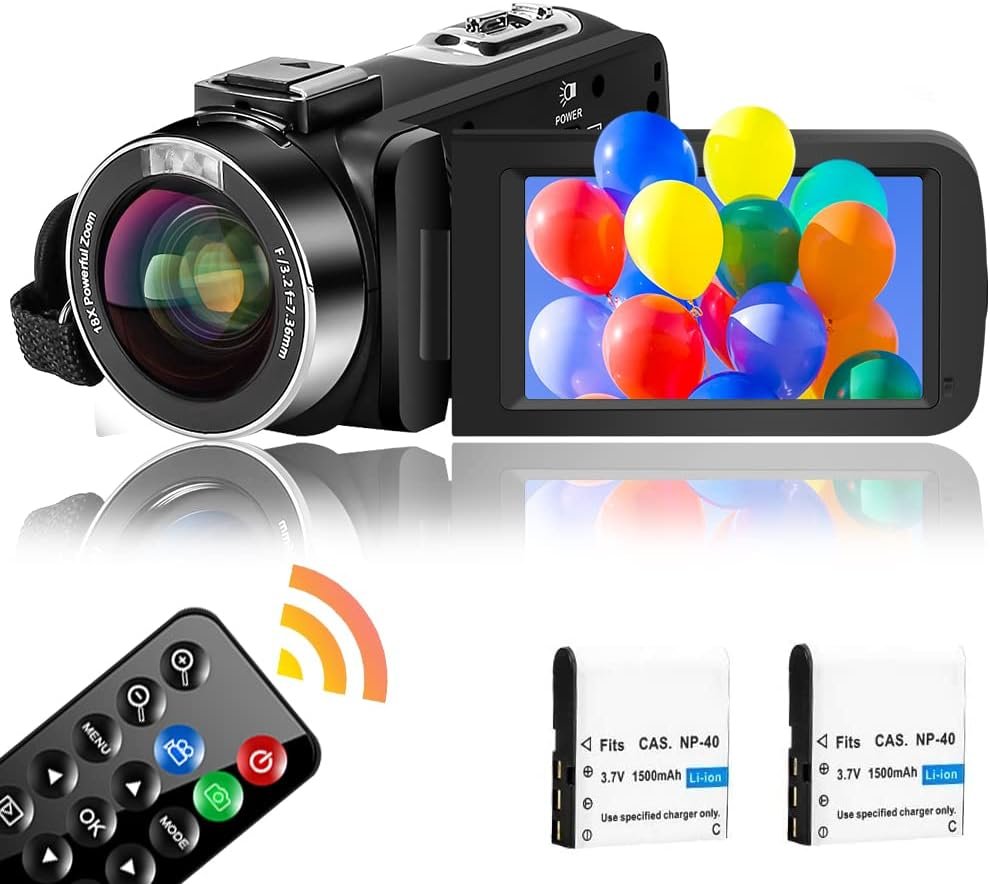 QUICKCLAP Camcorder 2.7K 42MP Video Camera with LED Fill Light, 18X Digital Zoom Camera Recorder for YouTube 3.0 Inch IPS Screen Vlogging Camera with Remote Control