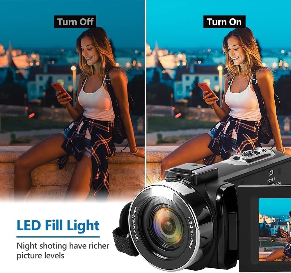 QUICKCLAP Camcorder 2.7K 42MP Video Camera with LED Fill Light, 18X Digital Zoom Camera Recorder for YouTube 3.0 Inch IPS Screen Vlogging Camera with Remote Control