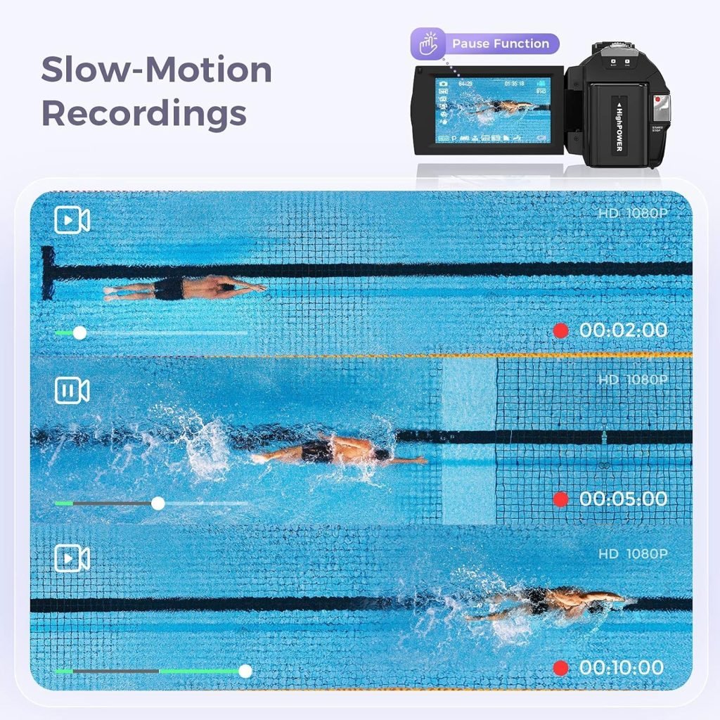 Sunscien Video Camera Camcorder, Full HD 1080P Digital YouTube Vlogging Camera Recorder,Video Camera 30FPS 3.0 Inch LCD 270 Rotatable Degrees IPS Screen with Remote Control 2 Batteries