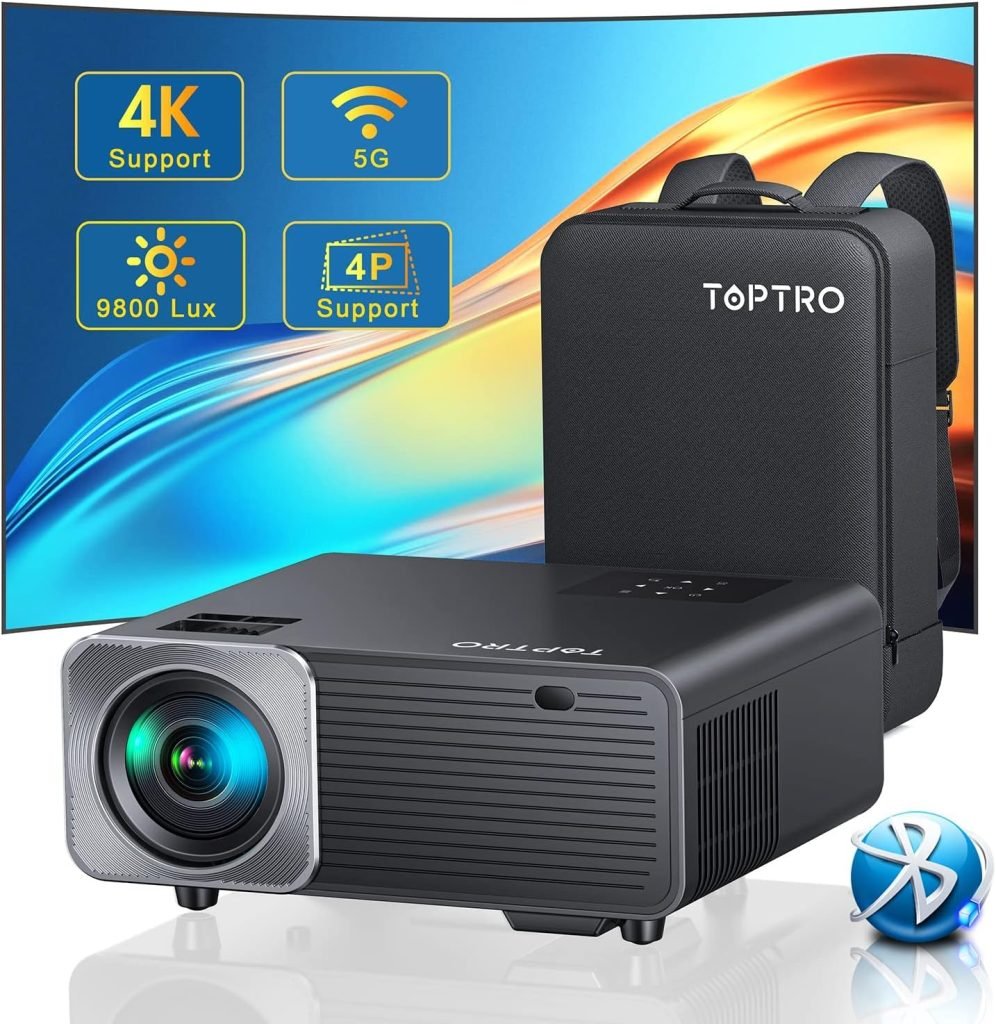 TOPTRO Projector 5G WiFi Bluetooth Projectors, Native 1080P Full HD Projector Support 4K, 15000 Lumen, Video Projector for Home Movie Support PPT, 4P/4D Keystone Correction, 50% Zoom
